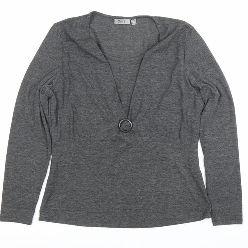 Oscar B Women’s Grey Wrap Blouse Size 14 Long Sleeve Buckle Detail