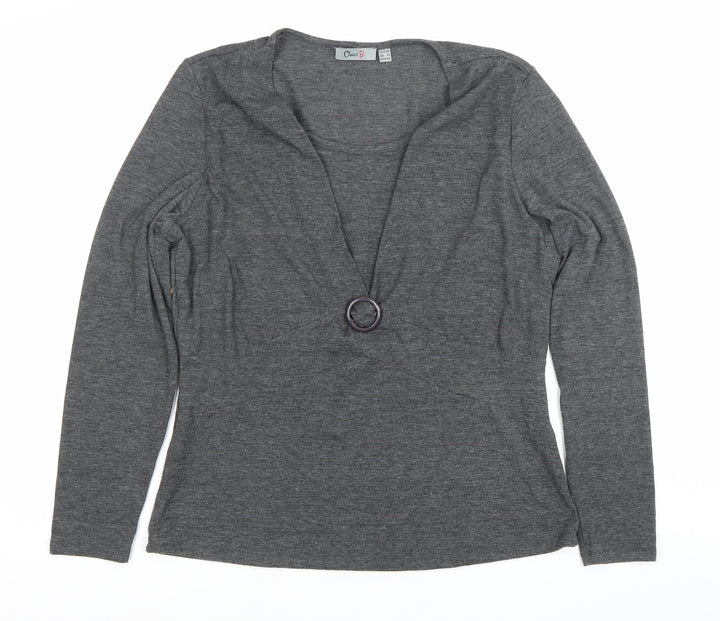 Oscar B Women’s Grey Wrap Blouse Size 14 Long Sleeve Buckle Detail