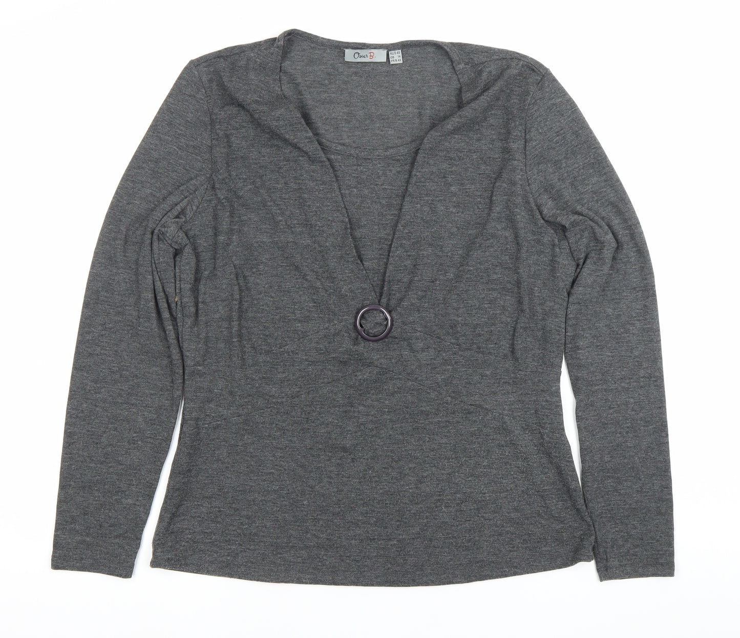 Oscar B Women’s Grey Wrap Blouse Size 14 Long Sleeve Buckle Detail