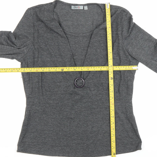 Oscar B Women’s Grey Wrap Blouse Size 14 Long Sleeve Buckle Detail