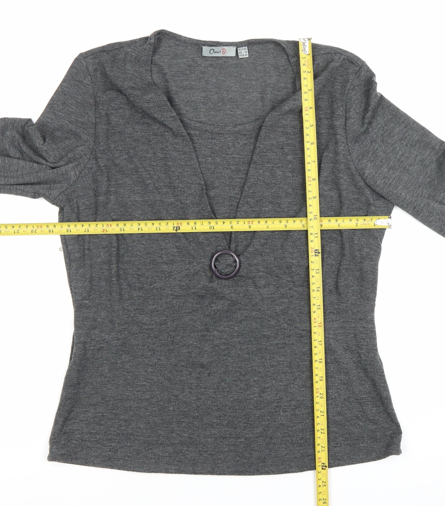 Oscar B Women’s Grey Wrap Blouse Size 14 Long Sleeve Buckle Detail