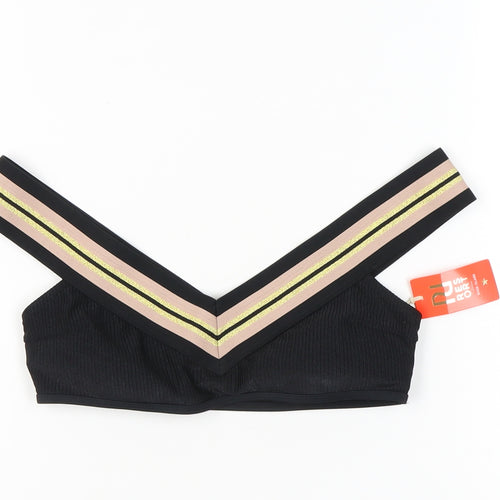River Island Womens Black Glitter Strap Bralette Bikini Top UK 12