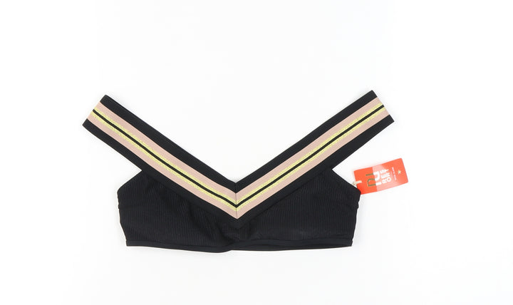 River Island Womens Black Glitter Strap Bralette Bikini Top UK 12