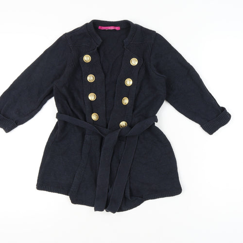 River Island Womens Black Cardigan Size 10 Belted Gold Button Knit