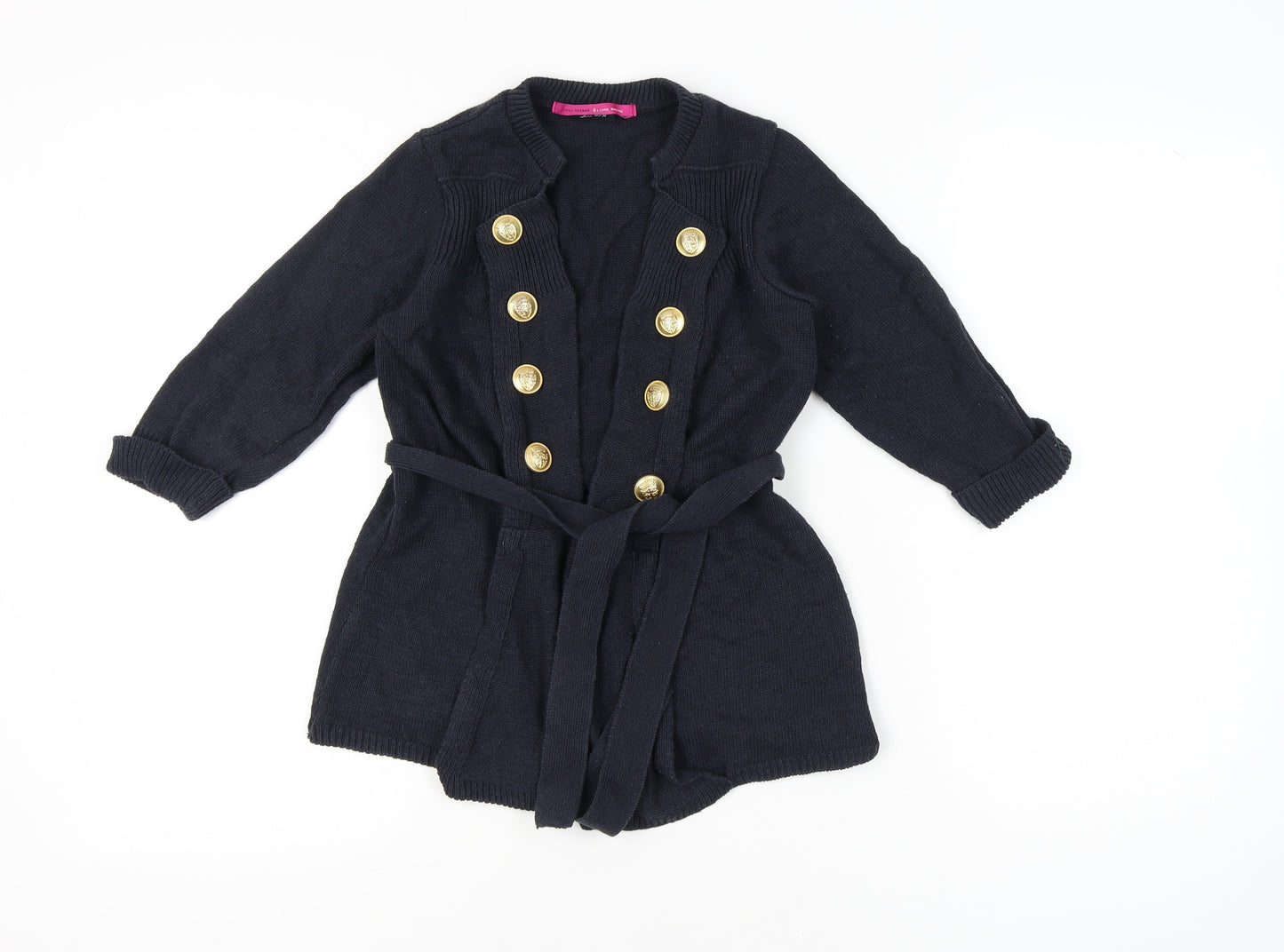 River Island Womens Black Cardigan Size 10 Belted Gold Button Knit