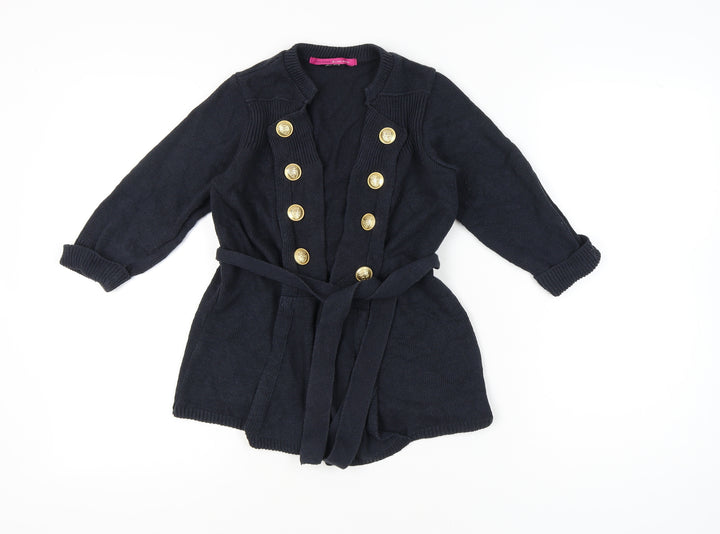 River Island Womens Black Cardigan Size 10 Belted Gold Button Knit