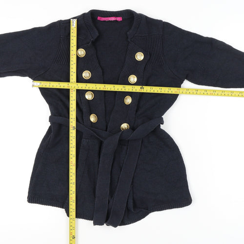 River Island Womens Black Cardigan Size 10 Belted Gold Button Knit