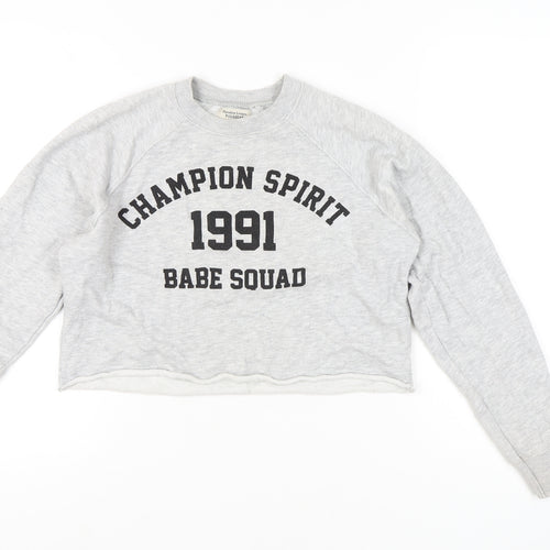 Pull&Bear Womens Grey XS Graphic Print Sweatshirt Crew Neck Long Sleeve