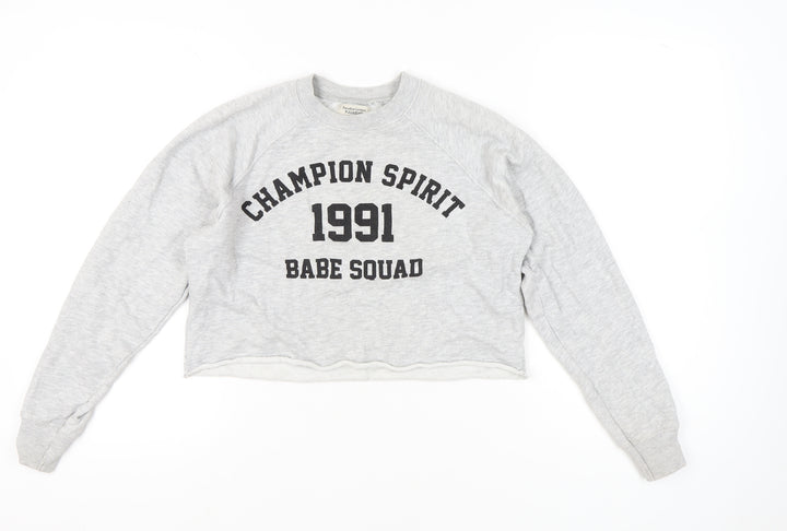 Pull&Bear Womens Grey XS Graphic Print Sweatshirt Crew Neck Long Sleeve
