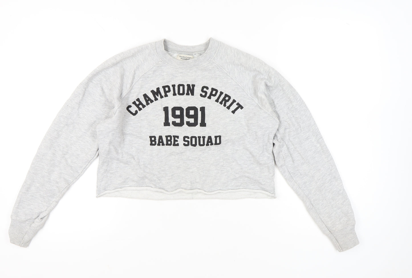 Pull&Bear Womens Grey XS Graphic Print Sweatshirt Crew Neck Long Sleeve