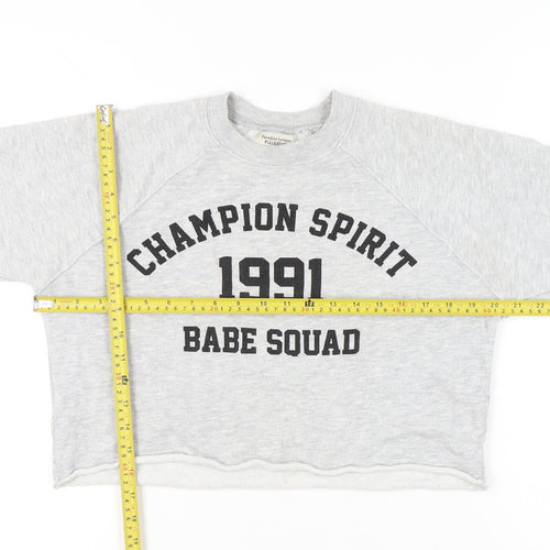 Pull&Bear Womens Grey XS Graphic Print Sweatshirt Crew Neck Long Sleeve