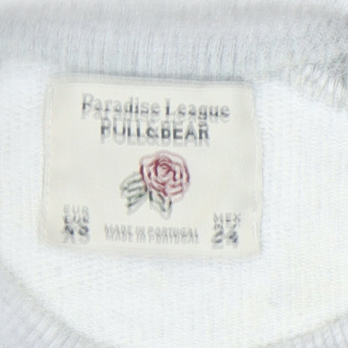 Pull&Bear Womens Grey XS Graphic Print Sweatshirt Crew Neck Long Sleeve