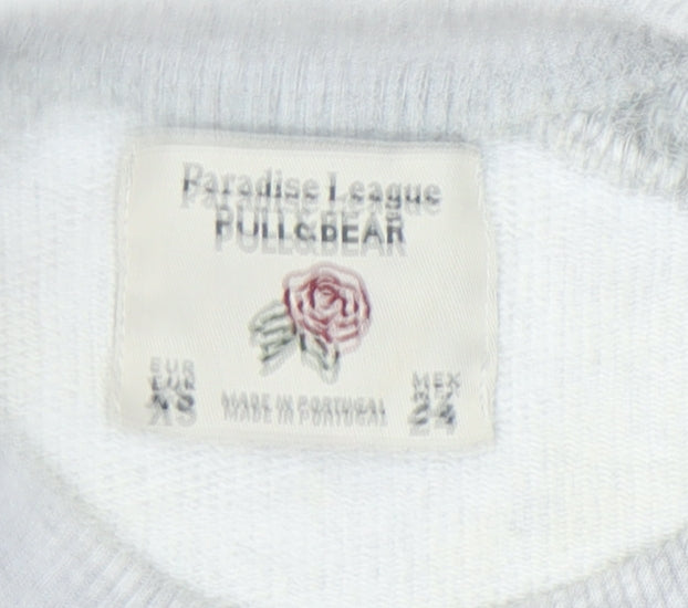 Pull&Bear Womens Grey XS Graphic Print Sweatshirt Crew Neck Long Sleeve