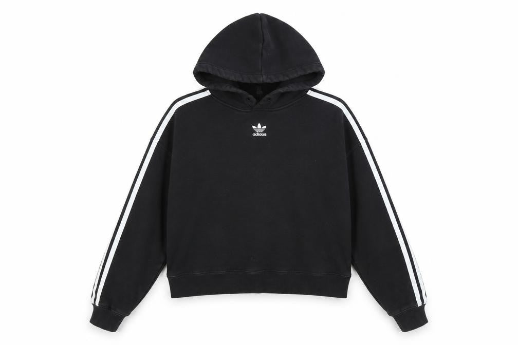 Front view of Adidas women’s black hoodie uk 10 pullover cotton long sleeve