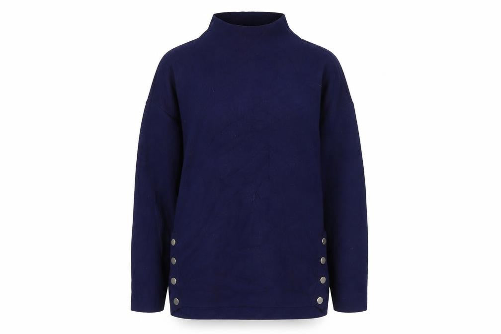 Front view of New Look women’s blue mock neck jumper, size S, long sleeve