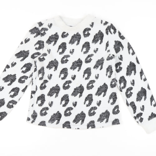 Marks and Spencer Women’s White Animal Print Jumper Size 8 Crew Neck