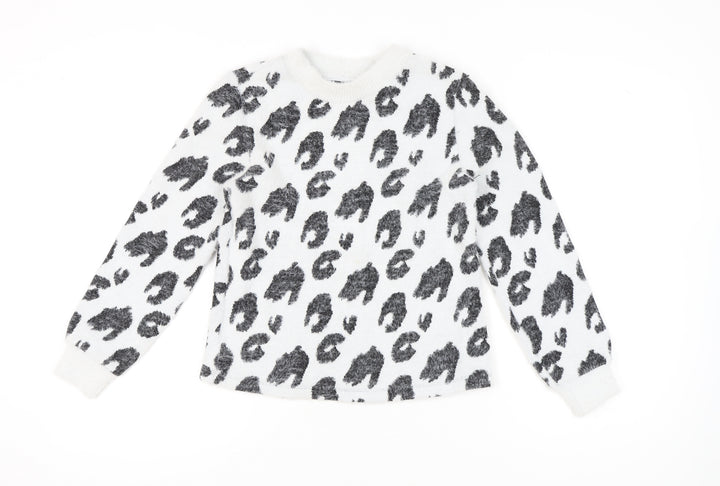 Marks and Spencer Women’s White Animal Print Jumper Size 8 Crew Neck
