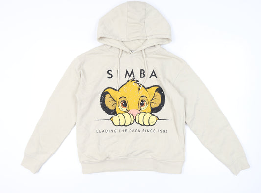 Front view of Disney Primark XS women’s beige simba hoodie pullover graphic print