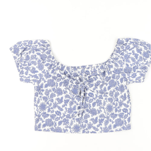 Topshop Women’s Blue Floral Cropped Blouse UK L Summer Casual