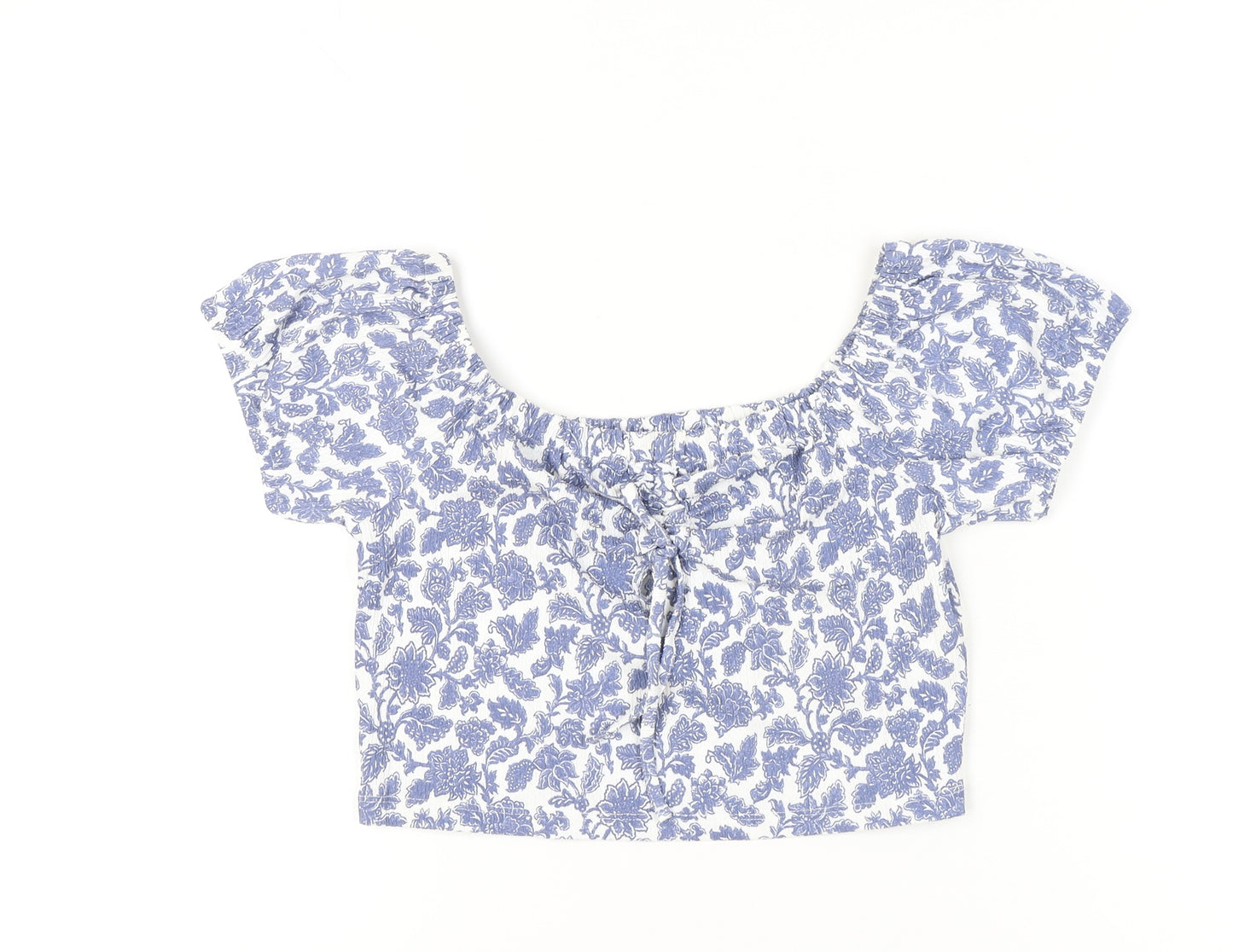 Topshop Women’s Blue Floral Cropped Blouse UK L Summer Casual