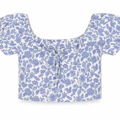 Topshop Women’s Blue Floral Cropped Blouse UK L Summer Casual