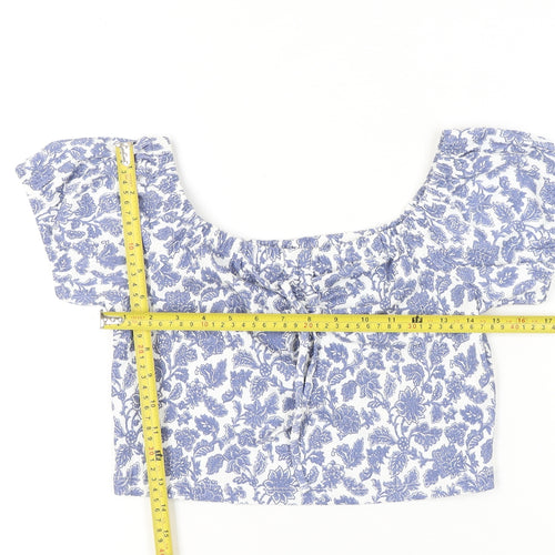 Topshop Women’s Blue Floral Cropped Blouse UK L Summer Casual