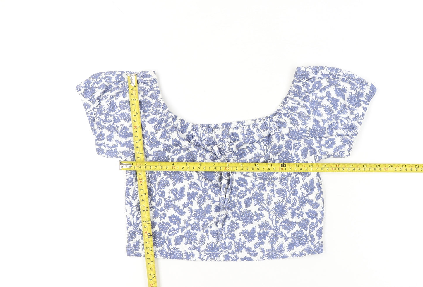 Topshop Women’s Blue Floral Cropped Blouse UK L Summer Casual