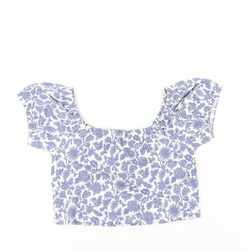 Topshop Women’s Blue Floral Cropped Blouse UK L Summer Casual