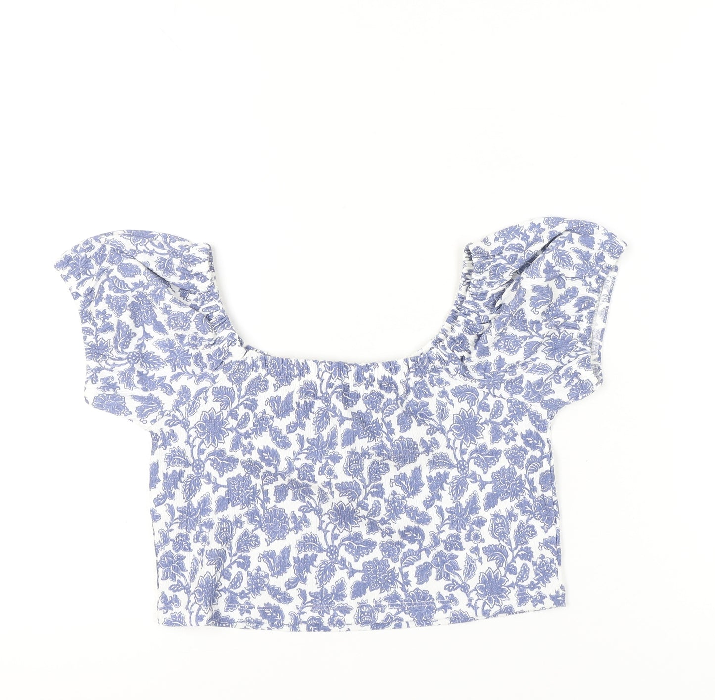 Topshop Women’s Blue Floral Cropped Blouse UK L Summer Casual