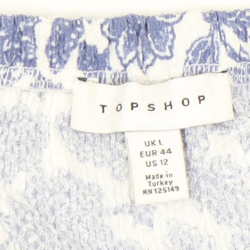 Topshop Women’s Blue Floral Cropped Blouse UK L Summer Casual