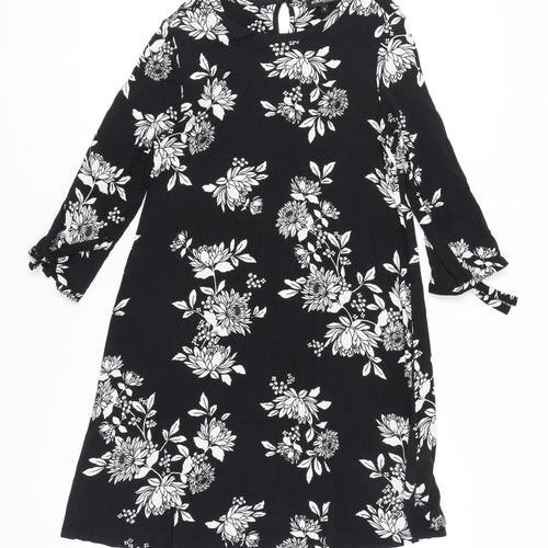 Debenhams Women’s Black Floral Shift Dress Size 12 Knee Length