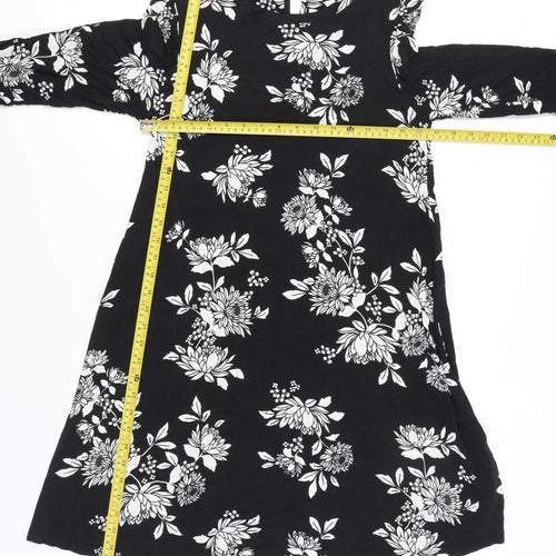 Debenhams Women’s Black Floral Shift Dress Size 12 Knee Length
