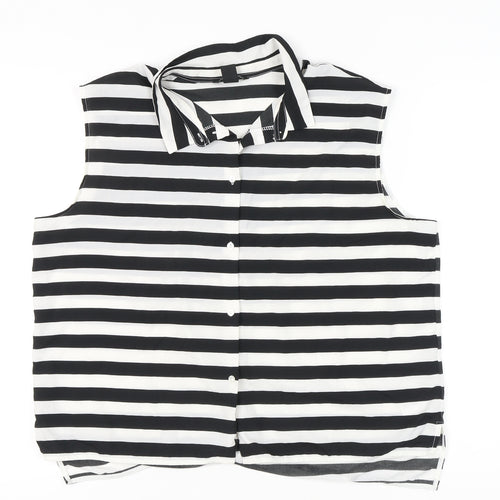 H&M Women’s Black White Striped Sleeveless Button-Up Shirt Size L