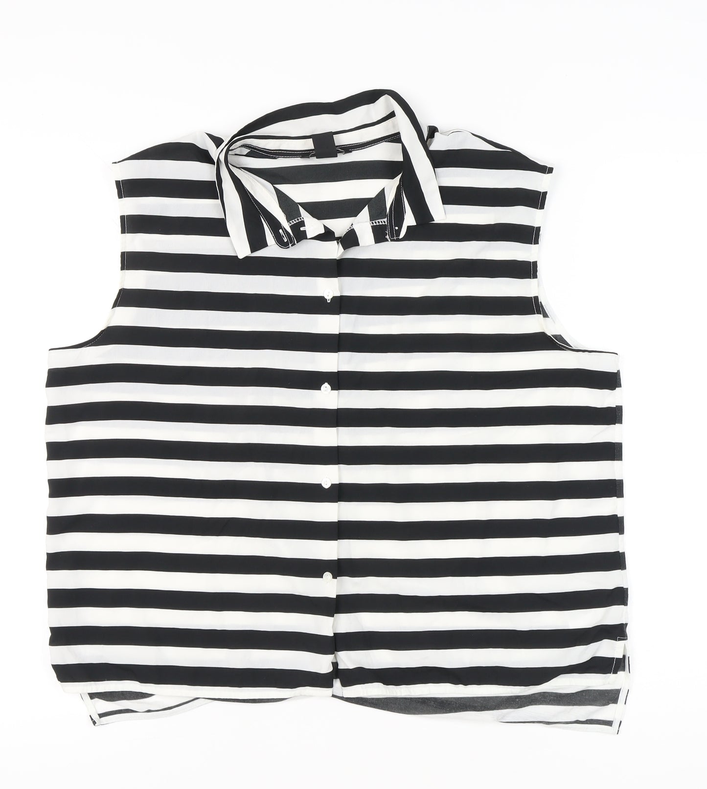 H&M Women’s Black White Striped Sleeveless Button-Up Shirt Size L