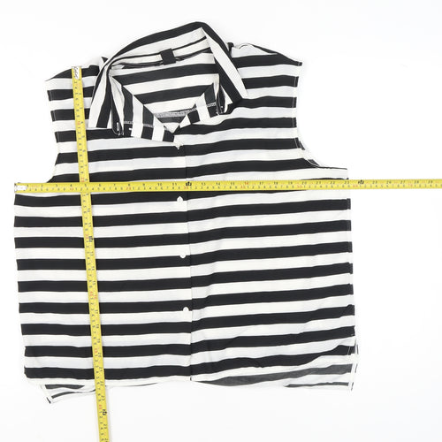 H&M Women’s Black White Striped Sleeveless Button-Up Shirt Size L