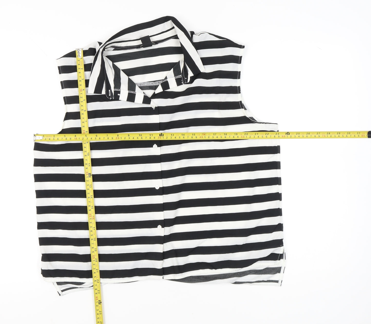 H&M Women’s Black White Striped Sleeveless Button-Up Shirt Size L