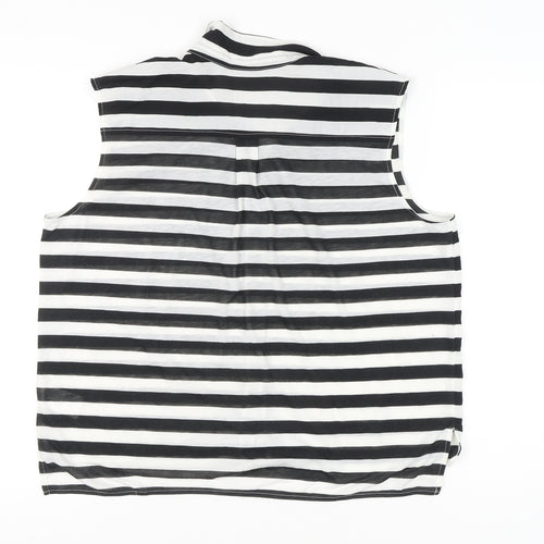 H&M Women’s Black White Striped Sleeveless Button-Up Shirt Size L