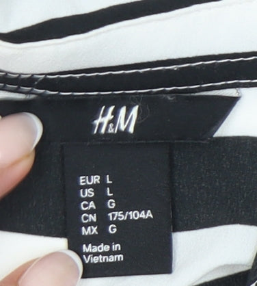 H&M Women’s Black White Striped Sleeveless Button-Up Shirt Size L