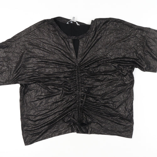 Oliver Bonas Women Black Glitter Tunic Blouse UK 10 Short Sleeve