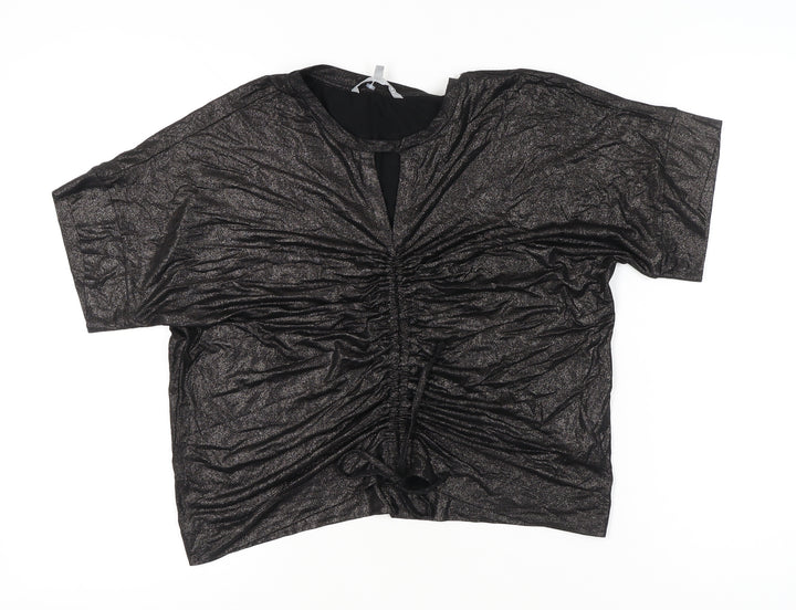 Oliver Bonas Women Black Glitter Tunic Blouse UK 10 Short Sleeve