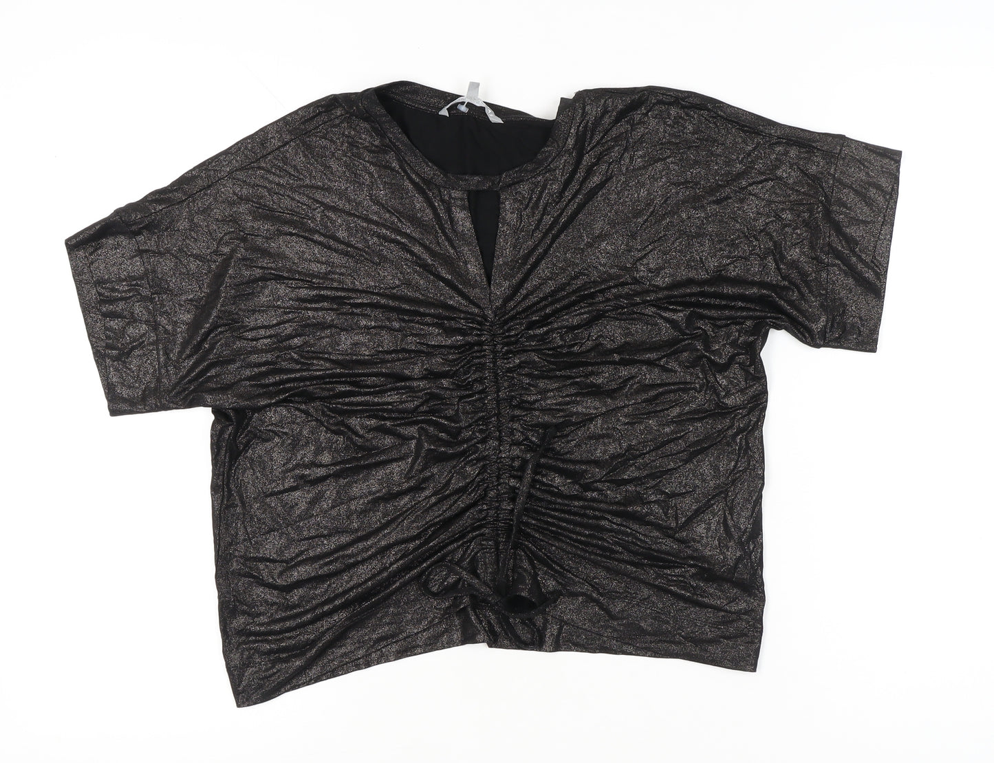 Oliver Bonas Women Black Glitter Tunic Blouse UK 10 Short Sleeve