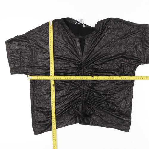 Oliver Bonas Women Black Glitter Tunic Blouse UK 10 Short Sleeve