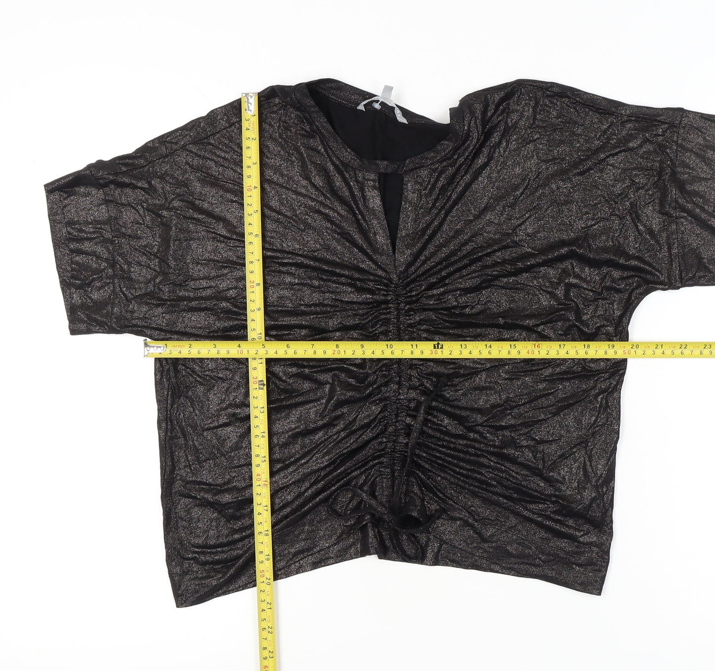 Oliver Bonas Women Black Glitter Tunic Blouse UK 10 Short Sleeve