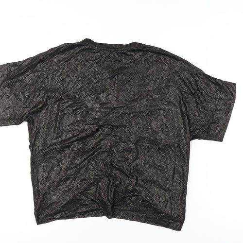 Oliver Bonas Women Black Glitter Tunic Blouse UK 10 Short Sleeve
