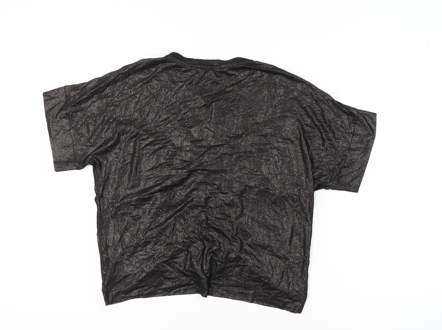 Oliver Bonas Women Black Glitter Tunic Blouse UK 10 Short Sleeve