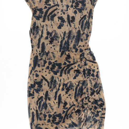 PrettyLittleThing Women Beige Animal Print Bodycon Mini Dress Size 10