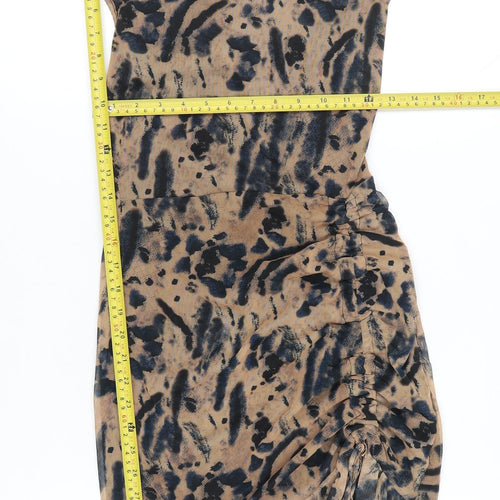 PrettyLittleThing Women Beige Animal Print Bodycon Mini Dress Size 10
