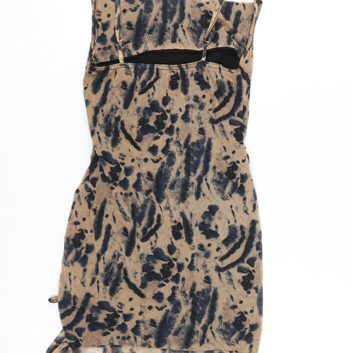 PrettyLittleThing Women Beige Animal Print Bodycon Mini Dress Size 10
