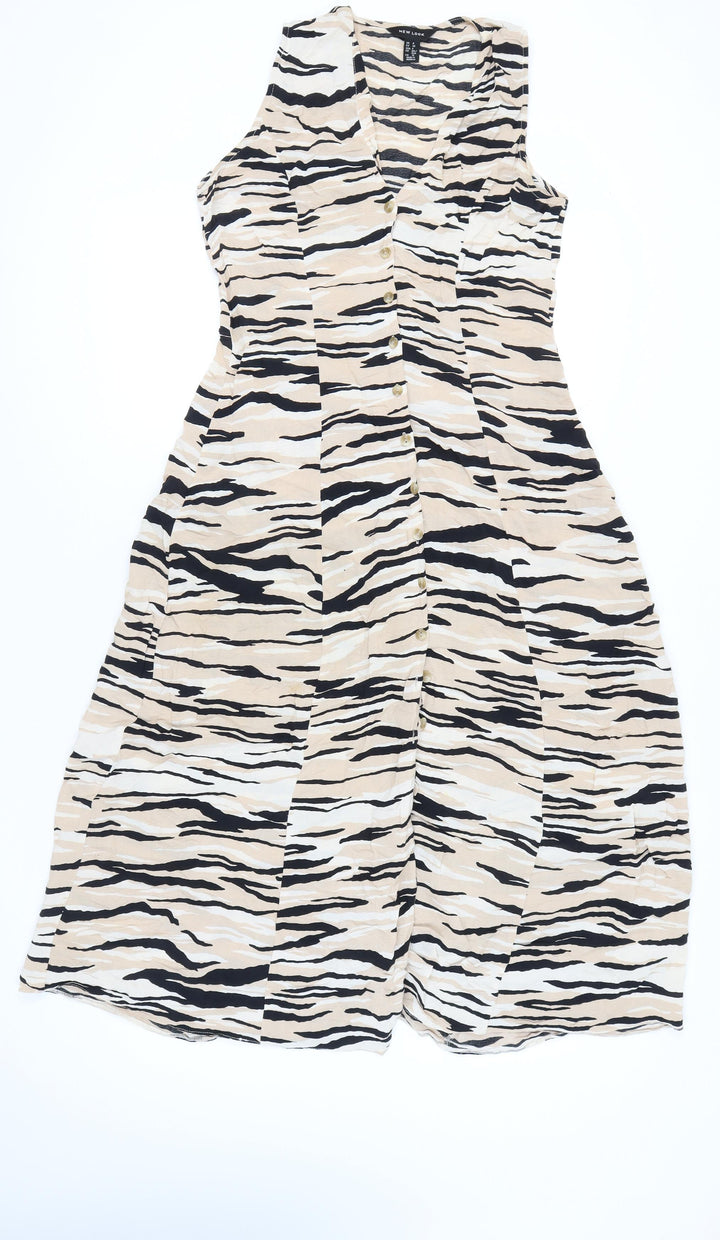 New Look Women’s Beige Animal Print Shirt Dress Size 8