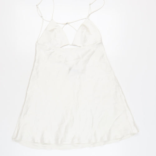 Zara Women’s White Slip Dress Size 14 V-Neck Strappy Satin